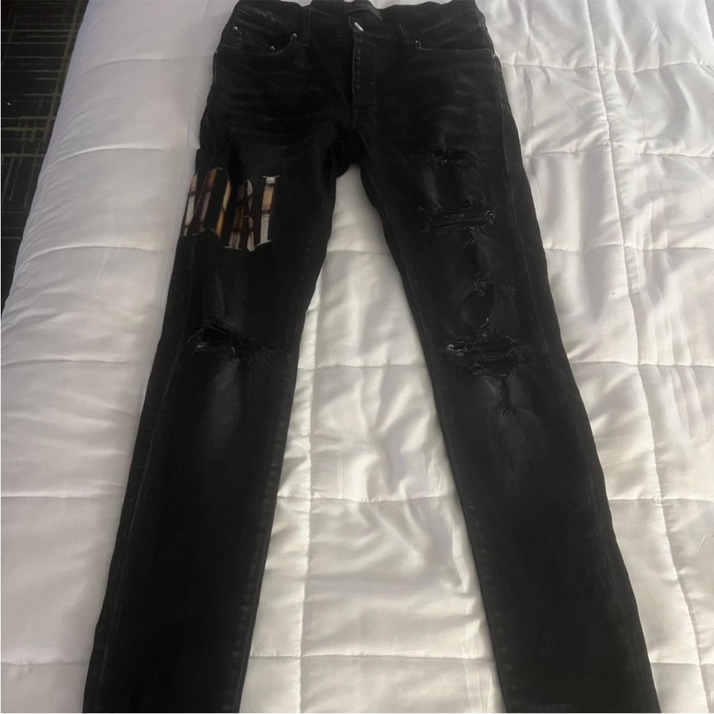 AMIRI Black Denim with Distressed Detail